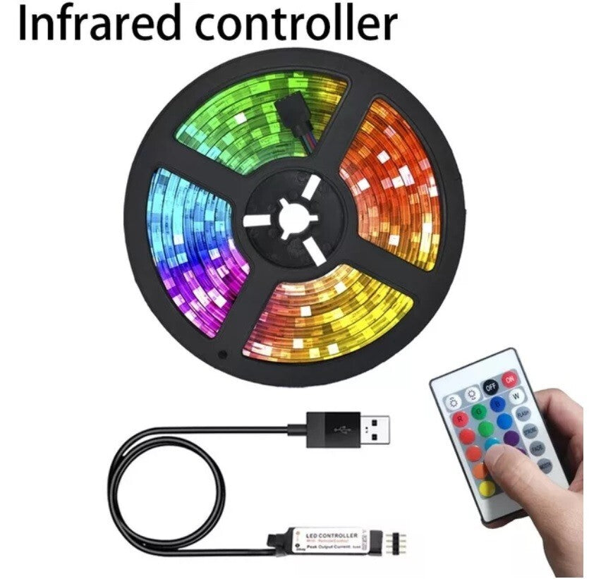 LED Strip Lights 5050 RGB Light Colour Changing Tape Cabinet TV USB Remote Xmas