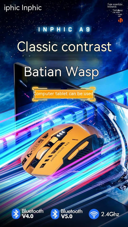 Inphic A9 2.4G Bluetooth Rechargeable Wireless Silent Gaming Mouse Three-Mode Mecha Style Mouse for Pc Office Laptop