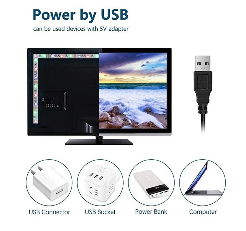 LED Strip Lights 5050 RGB Light Colour Changing Tape Cabinet TV USB Remote Xmas