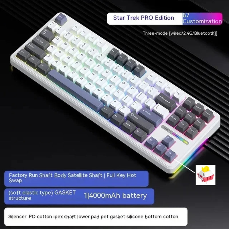 F87Pro Mechanical Keyboard 2.4G/Usb/Bluetooth Tri Mode Wireless 87 Key 5 Layer Silencing Filling Suitable for Gaming+Typing
