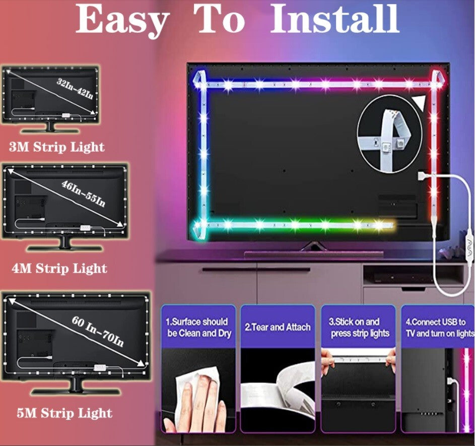 LED Strip Lights 5050 RGB Light Colour Changing Tape Cabinet TV USB Remote Xmas