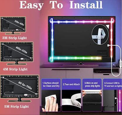 LED Strip Lights 5050 RGB Light Colour Changing Tape Cabinet TV USB Remote Xmas