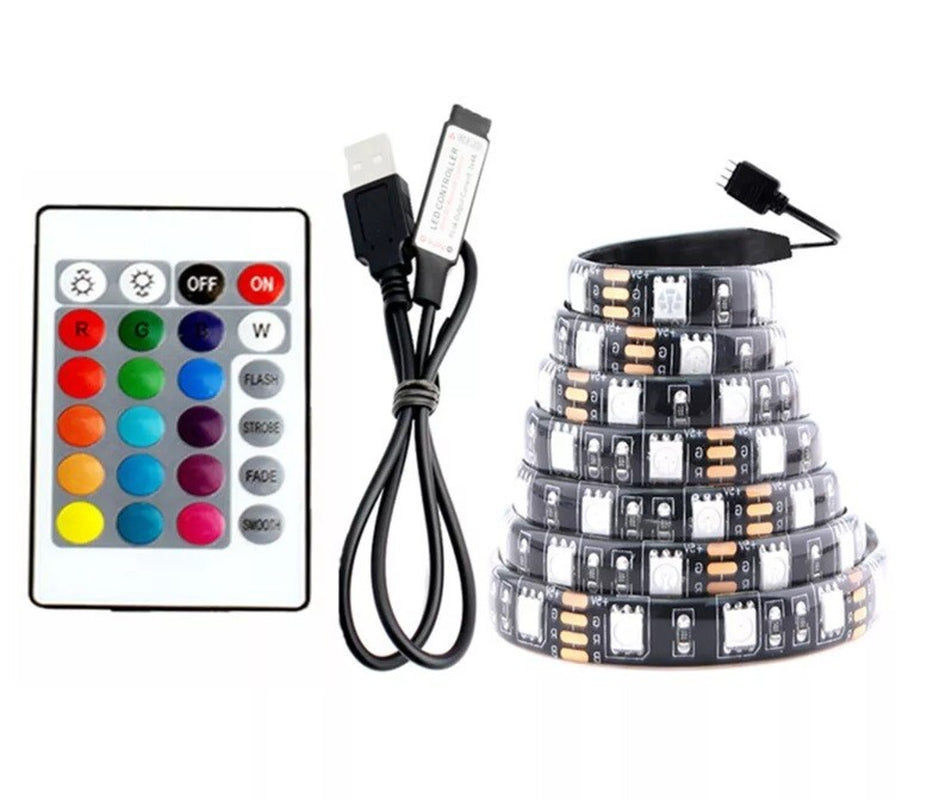 LED Strip Lights 5050 RGB Light Colour Changing Tape Cabinet TV USB Remote Xmas