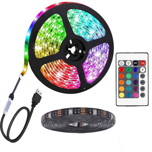 LED Strip Lights 5050 RGB Light Colour Changing Tape Cabinet TV USB Remote Xmas