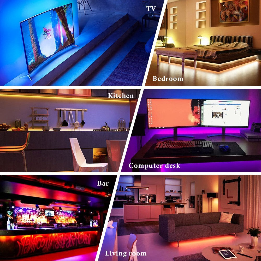 LED Strip Lights 5050 RGB Light Colour Changing Tape Cabinet TV USB Remote Xmas