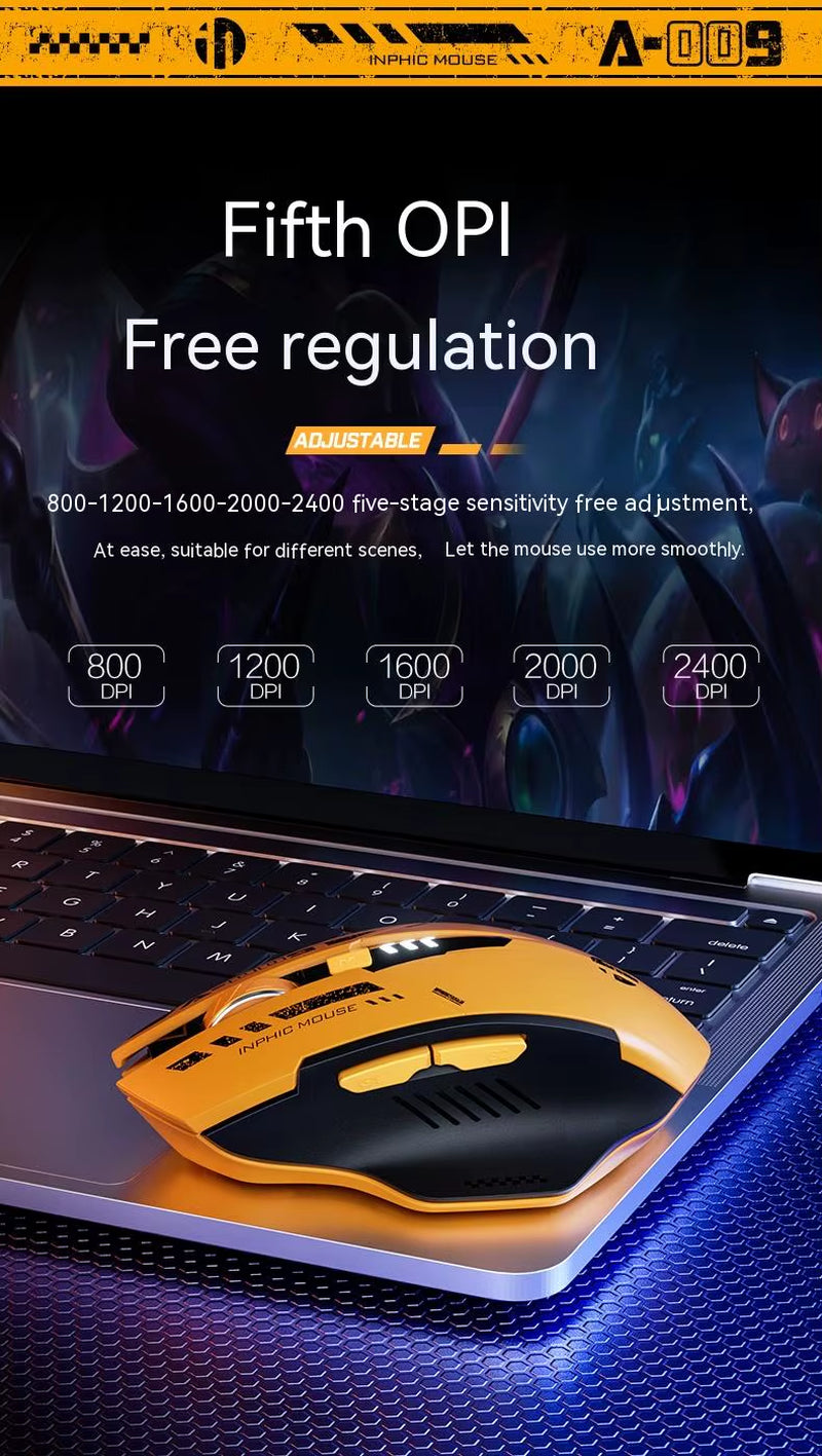 Inphic A9 2.4G Bluetooth Rechargeable Wireless Silent Gaming Mouse Three-Mode Mecha Style Mouse for Pc Office Laptop