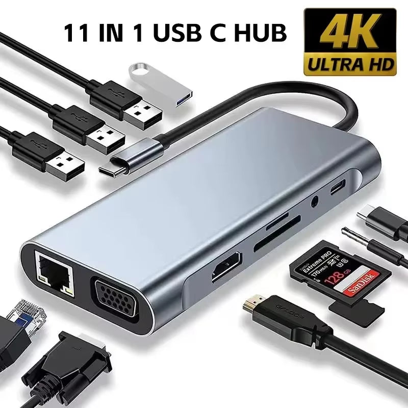 USB C Hub USB Hub 3.0, Aluminum 7 in 1 USB Extender, USB Splitter with 1 X USB 3.0, 4 X USB 2.0 and 2 X USB C Ports
