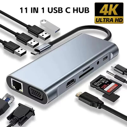 USB C Hub USB Hub 3.0, Aluminum 7 in 1 USB Extender, USB Splitter with 1 X USB 3.0, 4 X USB 2.0 and 2 X USB C Ports