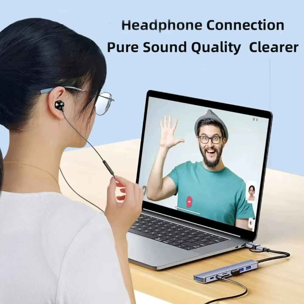 USB C Hub USB Hub 3.0, Aluminum 7 in 1 USB Extender, USB Splitter with 1 X USB 3.0, 4 X USB 2.0 and 2 X USB C Ports