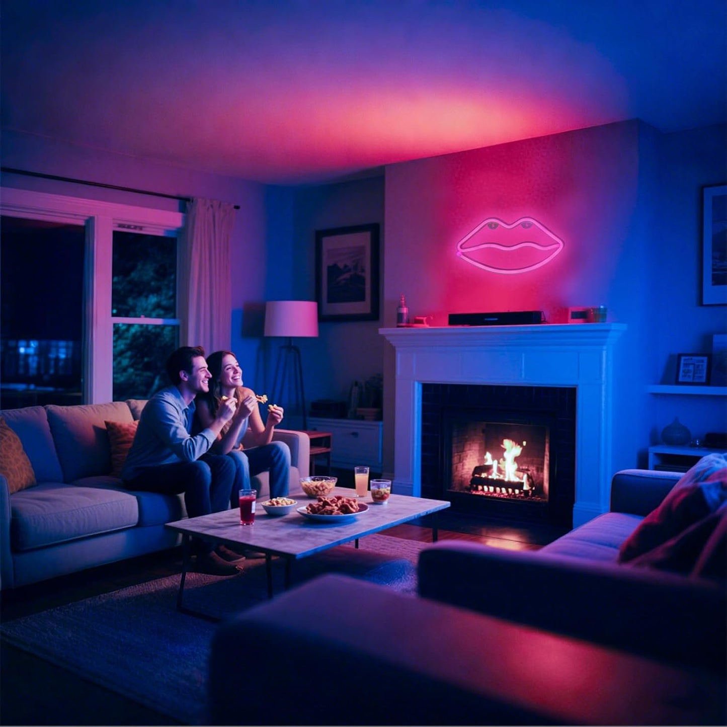 LED Lips Neon Light Sign Wall Light Battery/Usb Operated Light Blue Art Decorative Neon Lights Signs for Walls Light up Signs for Bedroom Walls Party(Pink)