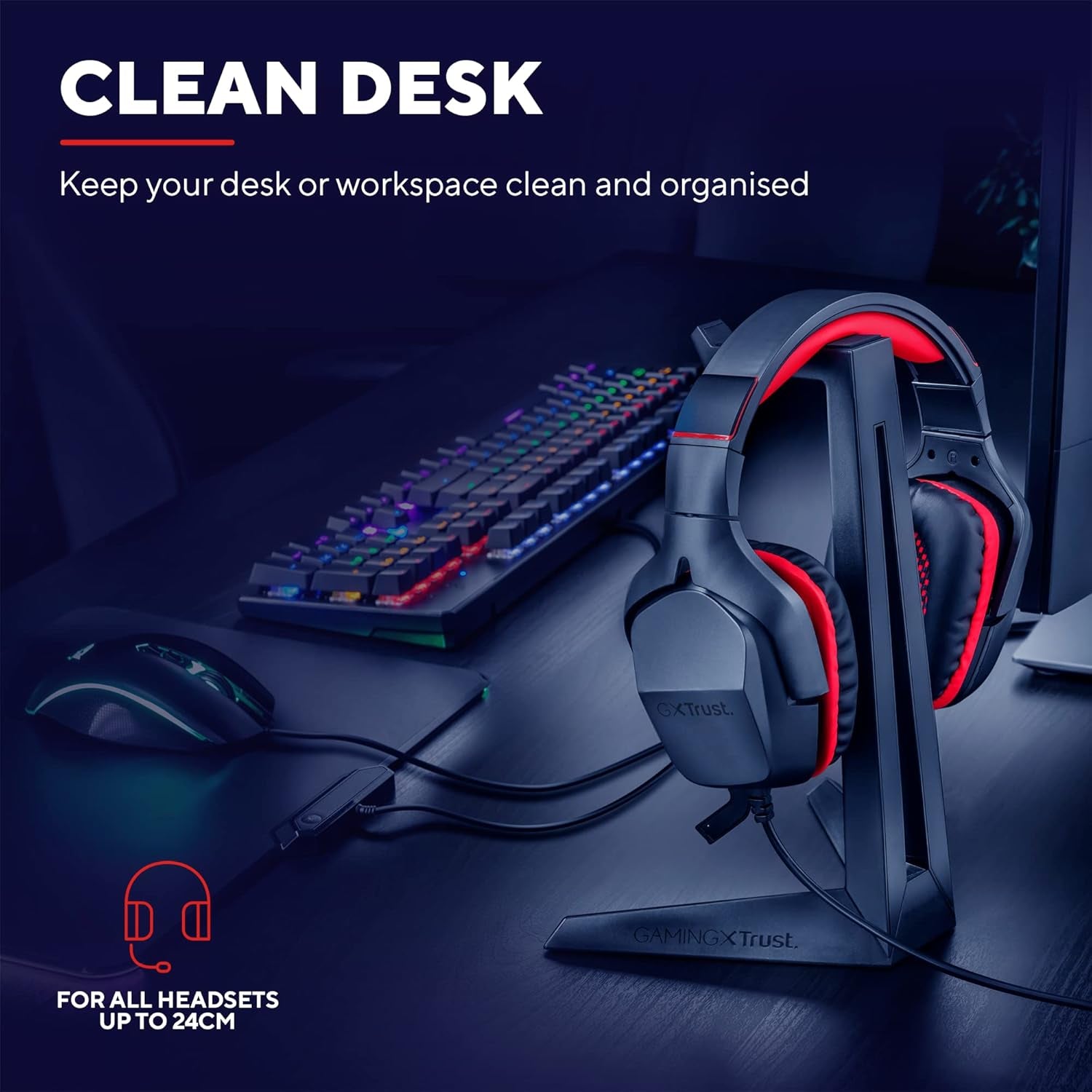 Trust Gaming GXT 260 Cendor Headset Stand, Universal Headphone Holder, Hook With